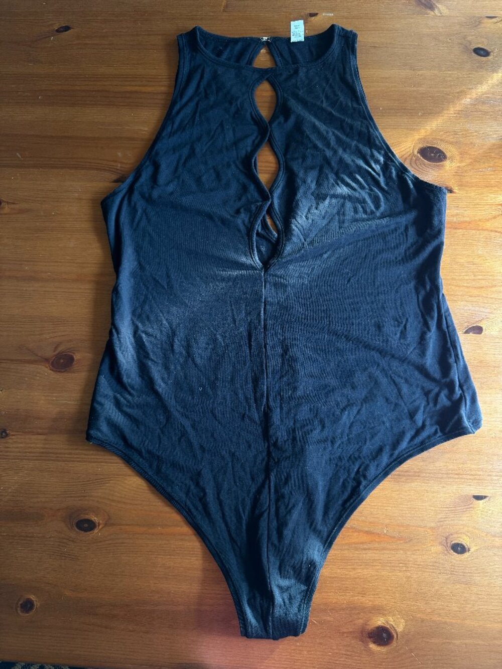 Parade Black Cut Out Comfort Bodysuit - High Neckline & Thong Bottom in X-Large